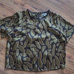 DKNY Olive and Black Patterned Blouse